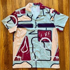Shein Button Front Shirt Men Large Design Polyester Men’s Size L